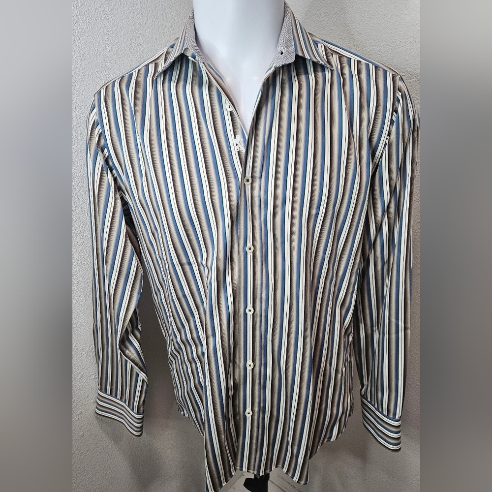 Bugatchi Striped button-up longsleeve men's large